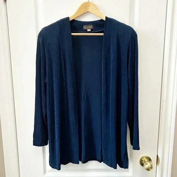 Picadilly Jersey Cardigan Open Front Draped Knit Blazer Jacket Navy Blue Small - Picture 3 of 13